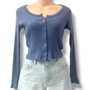 UNIQLO Powder Blue Ribbed L/S Cropped Button Cardigan sz S